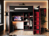 Recoil Summit Gaming High Sleeper with Wardrobe Black & Red