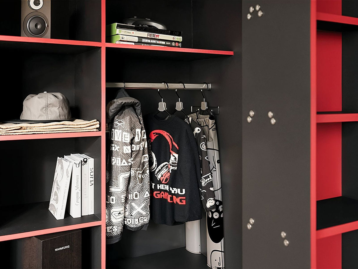 Recoil Summit Gaming High Sleeper with Wardrobe Black & Red