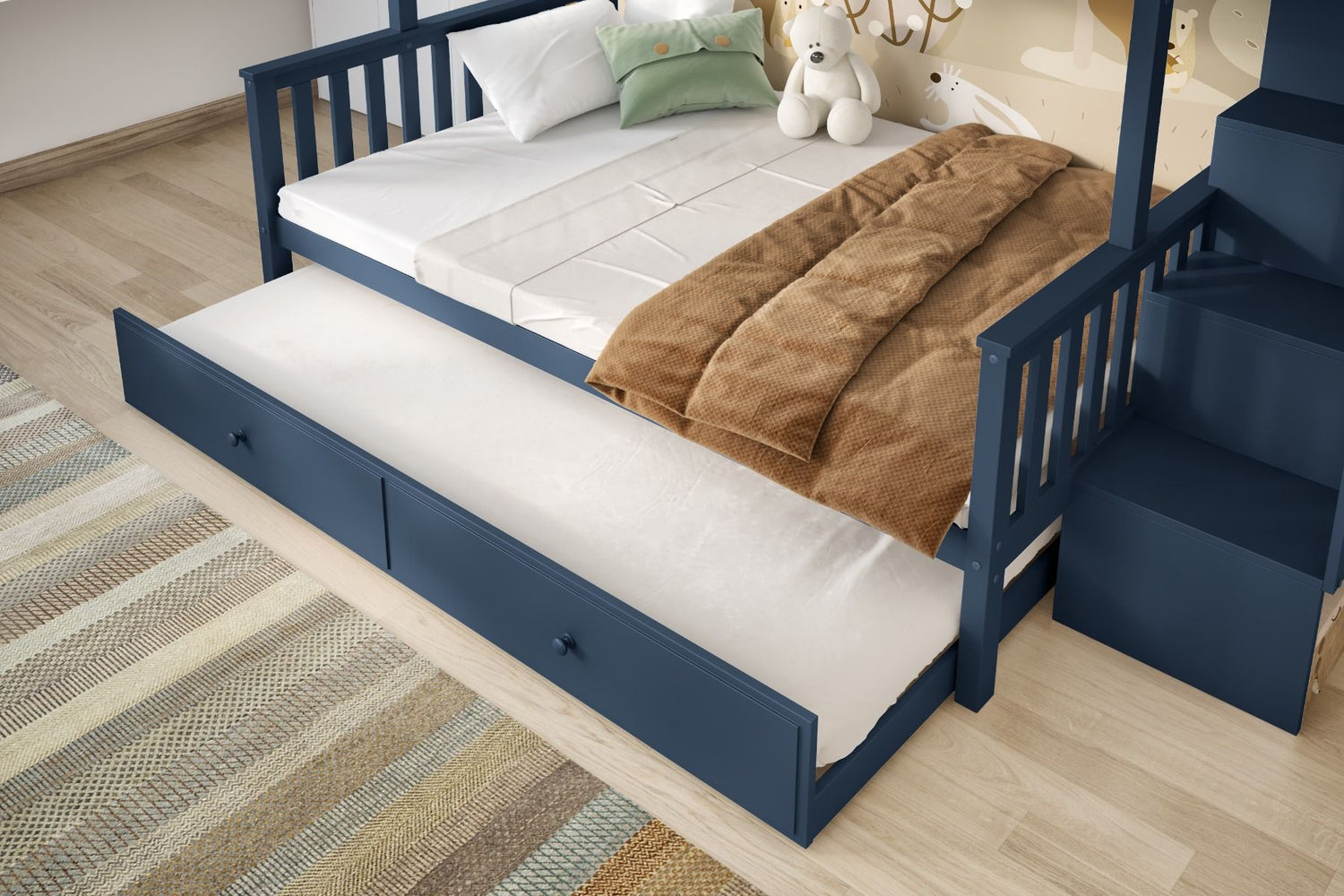 Flair Tag Triple Staircase Bunk Bed with Trundle Navy