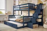Flair Tag Triple Staircase Bunk Bed with Trundle Navy