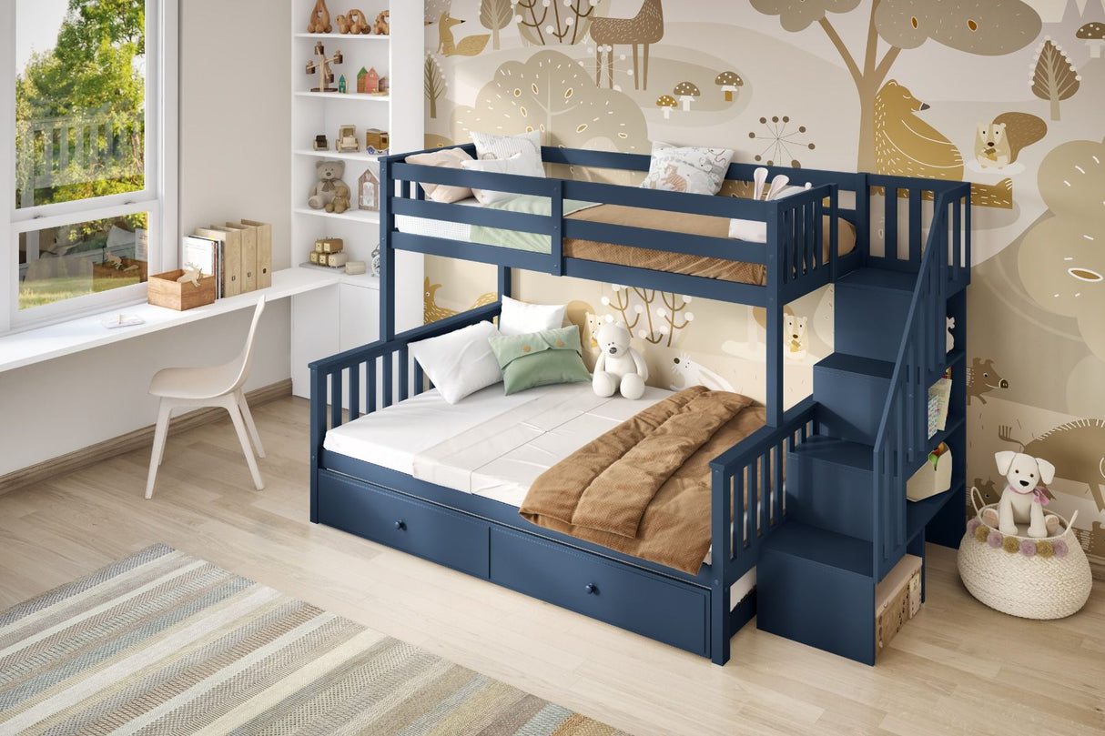Flair Tag Triple Staircase Bunk Bed with Trundle Navy
