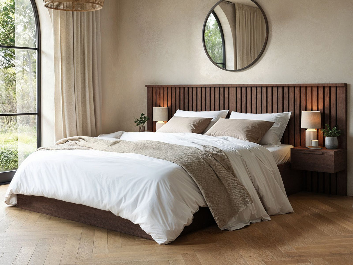SOLACE+CO Taylor Double Hotel Ottoman Bed with Side Tables Walnut
