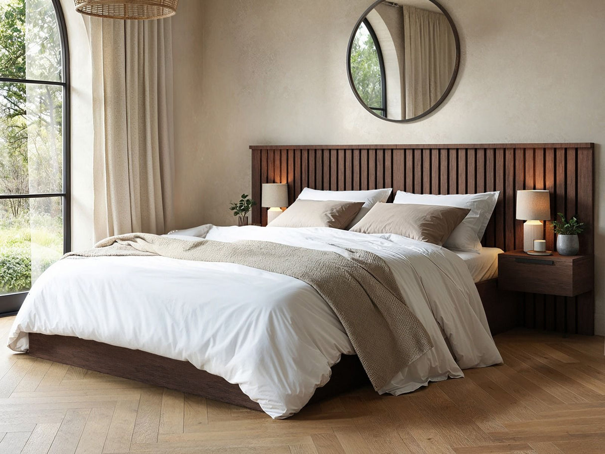 SOLACE+CO Taylor Double Hotel Ottoman Bed with Side Tables Walnut
