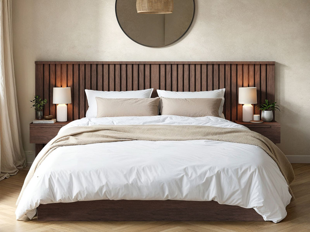 SOLACE+CO Taylor Double Hotel Ottoman Bed with Side Tables Walnut