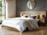 SOLACE+CO Taylor Kingsize Hotel Ottoman Bed with Side Tables Light Wood