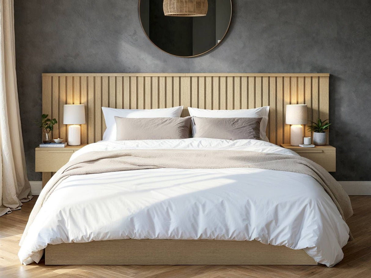 SOLACE+CO Taylor Double Hotel Ottoman Bed with Side Tables Light Wood