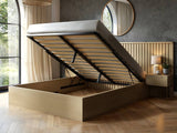 SOLACE+CO Taylor Kingsize Hotel Ottoman Bed with Side Tables Light Wood
