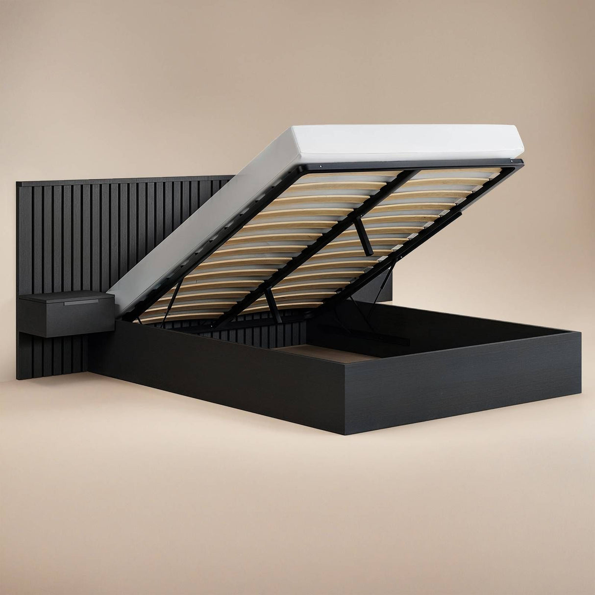 SOLACE+CO Taylor Double Hotel Ottoman Bed with Side Tables Black