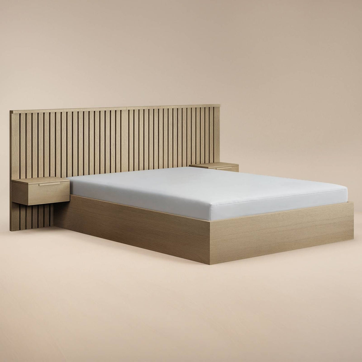 SOLACE+CO Taylor Double Hotel Ottoman Bed with Side Tables Light Wood