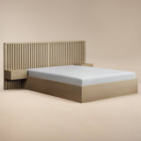 SOLACE+CO Taylor Kingsize Hotel Ottoman Bed with Side Tables Light Wood
