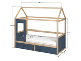 Flair Ted Play House Wooden Bed with Storage Blue