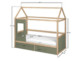Flair Ted Play House Wooden Bed with Storage Green