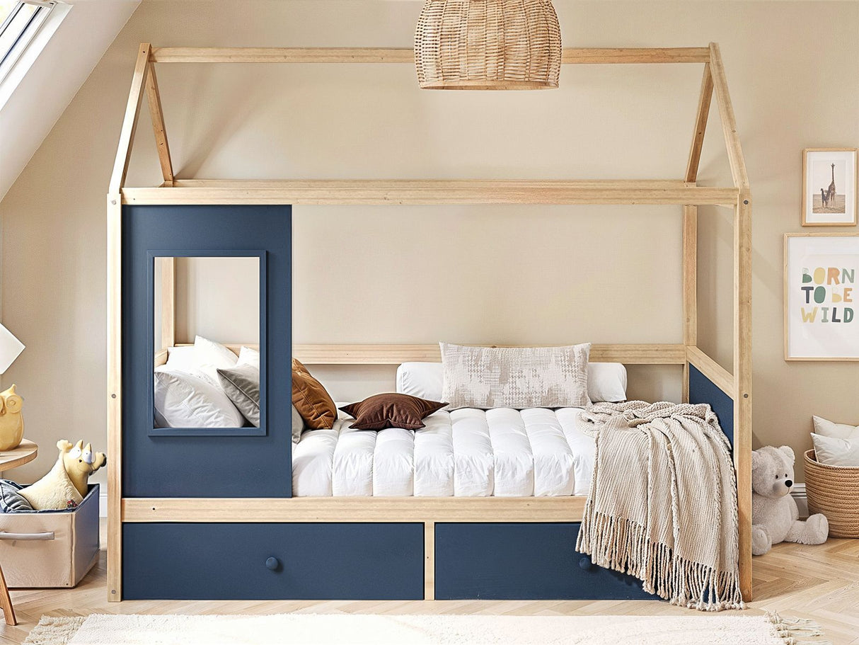 Flair Ted Play House Wooden Bed with Storage Blue