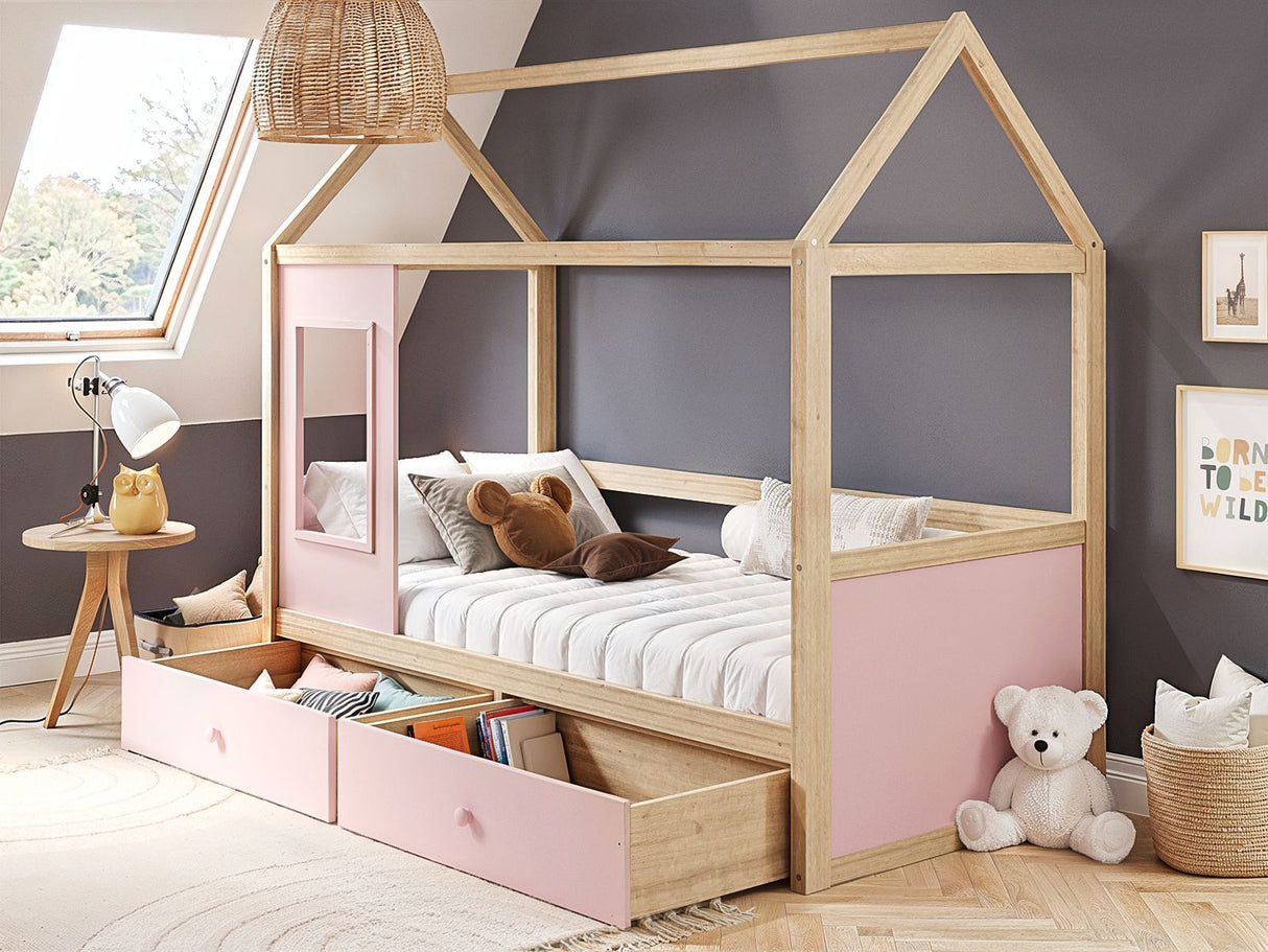 Flair Ted Play House Wooden Bed with Storage Pink