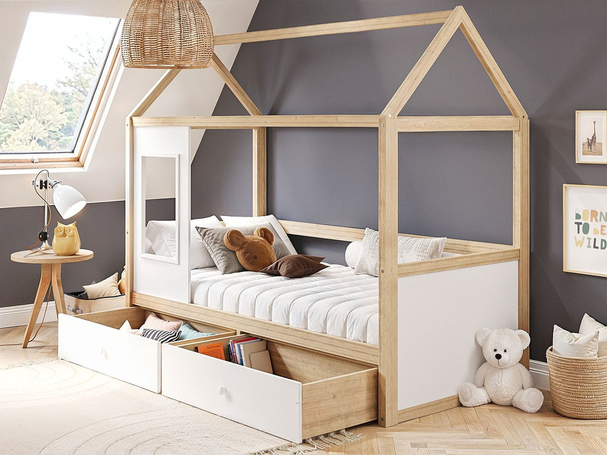 Flair Ted Play House Wooden Bed with Storage White