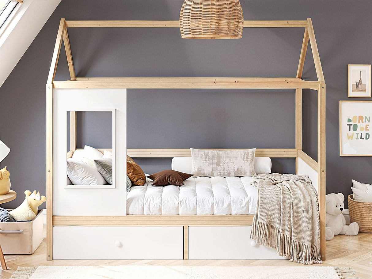 Flair Ted Play House Wooden Bed with Storage White