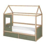 Flair Ted Play House Wooden Bed with Storage Green