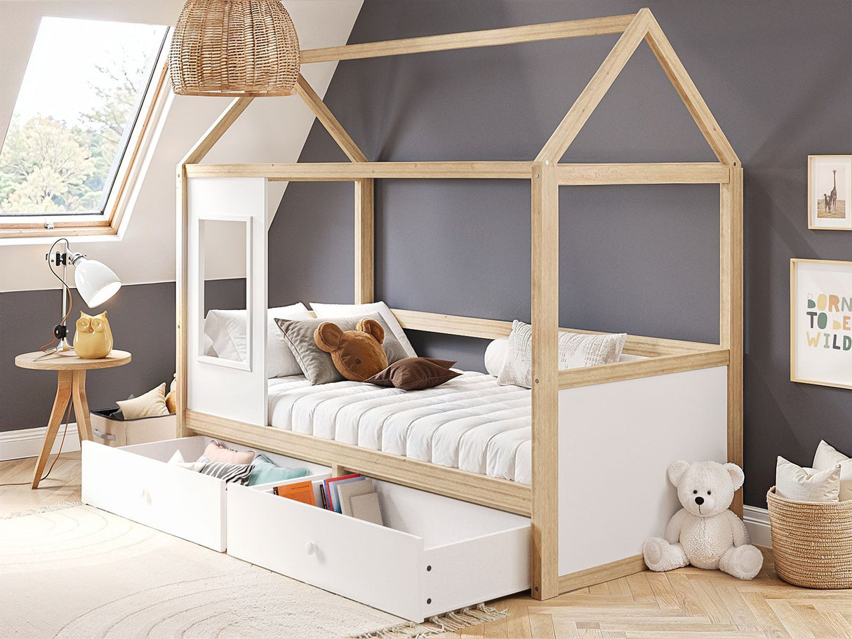 Flair Ted Play House Wooden Bed with Storage White
