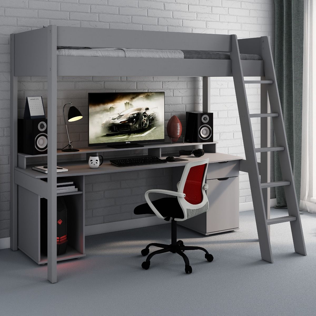 Noomi Tera Solid Wood Gaming High Sleeper Grey (FSC-Certified)