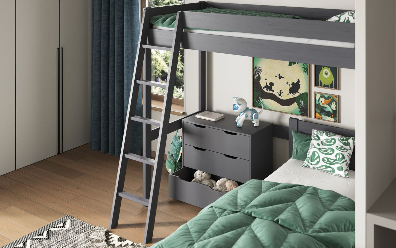 Noomi Tera Single/Double L Shaped Bunk Bed Grey (FSC-Certified)