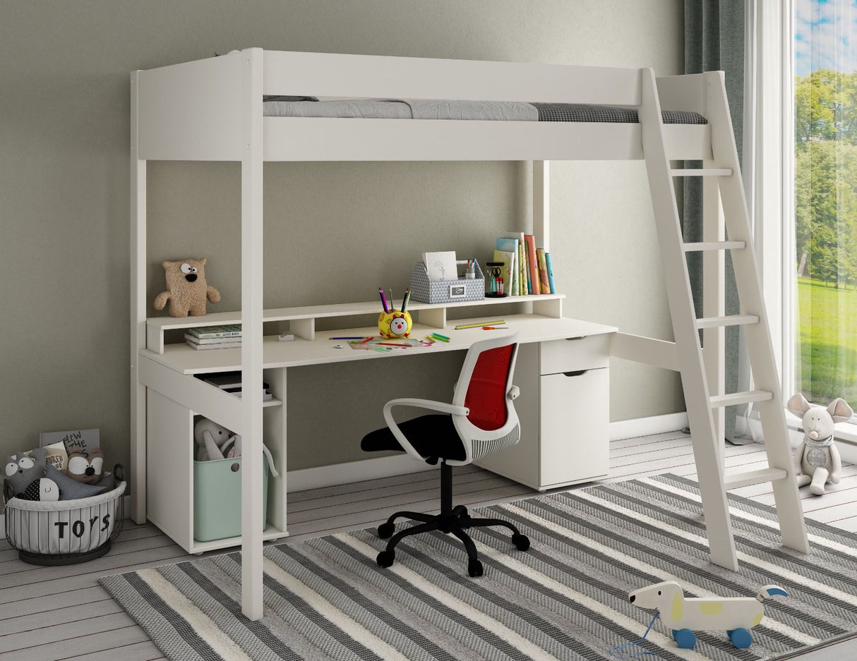 Noomi Tera Solid Wood Small Double Gaming High Sleeper White (FSC-Certified)