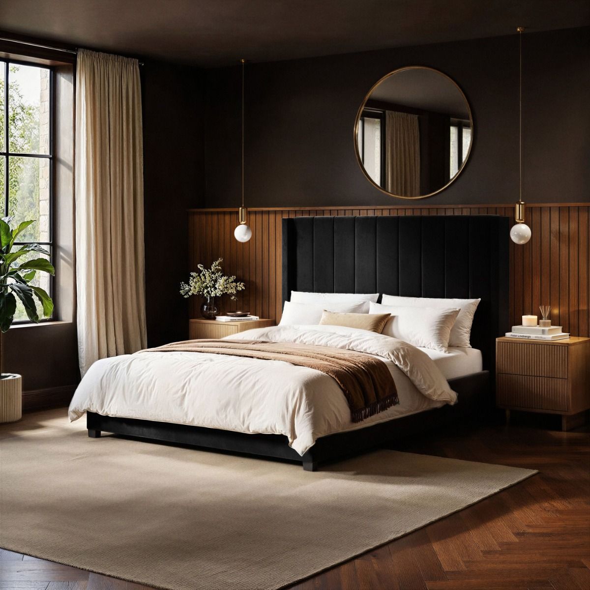 Flair Tiggy Kingsize Ottoman Bed with Winged Headboard Black Velvet