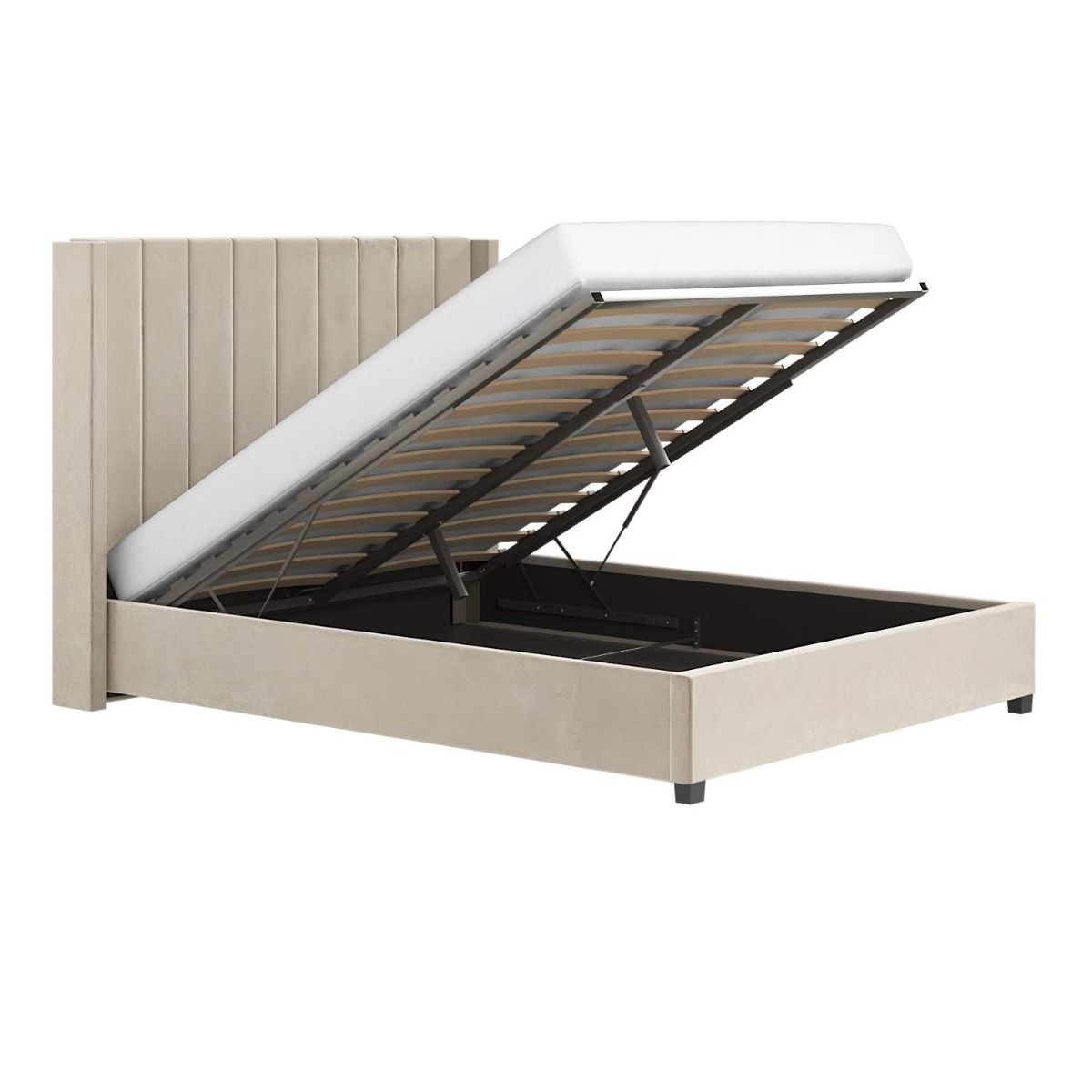 Flair Tiggy Double Ottoman Bed with Winged Headboard Beige Velvet