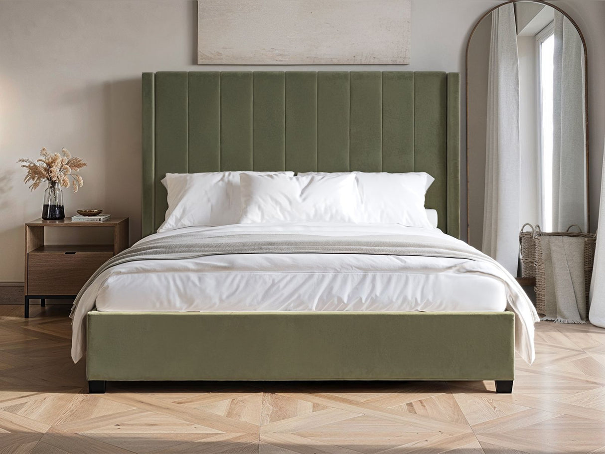 Flair Tiggy Double Ottoman Bed with Winged Headboard Khaki Velvet