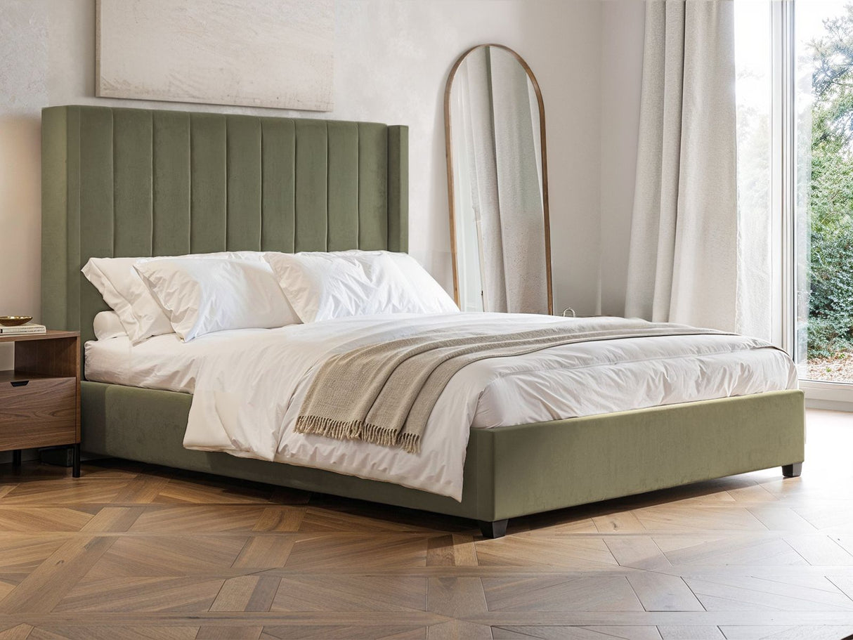 Flair Tiggy Double Ottoman Bed with Winged Headboard Khaki Velvet