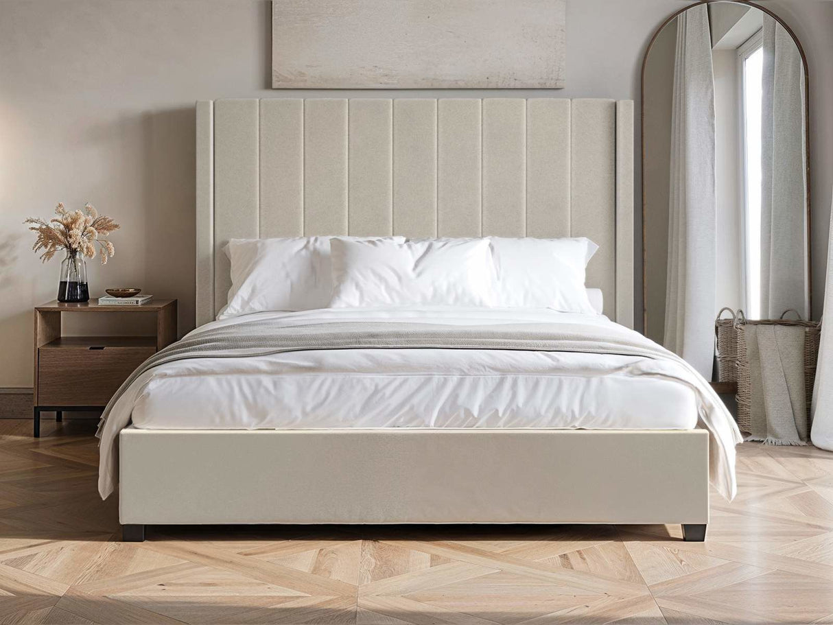 Flair Tiggy Double Ottoman Bed with Winged Headboard Beige Velvet