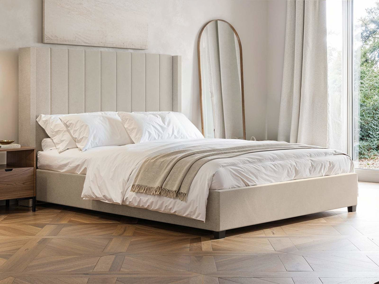 Flair Tiggy Double Ottoman Bed with Winged Headboard Beige Velvet