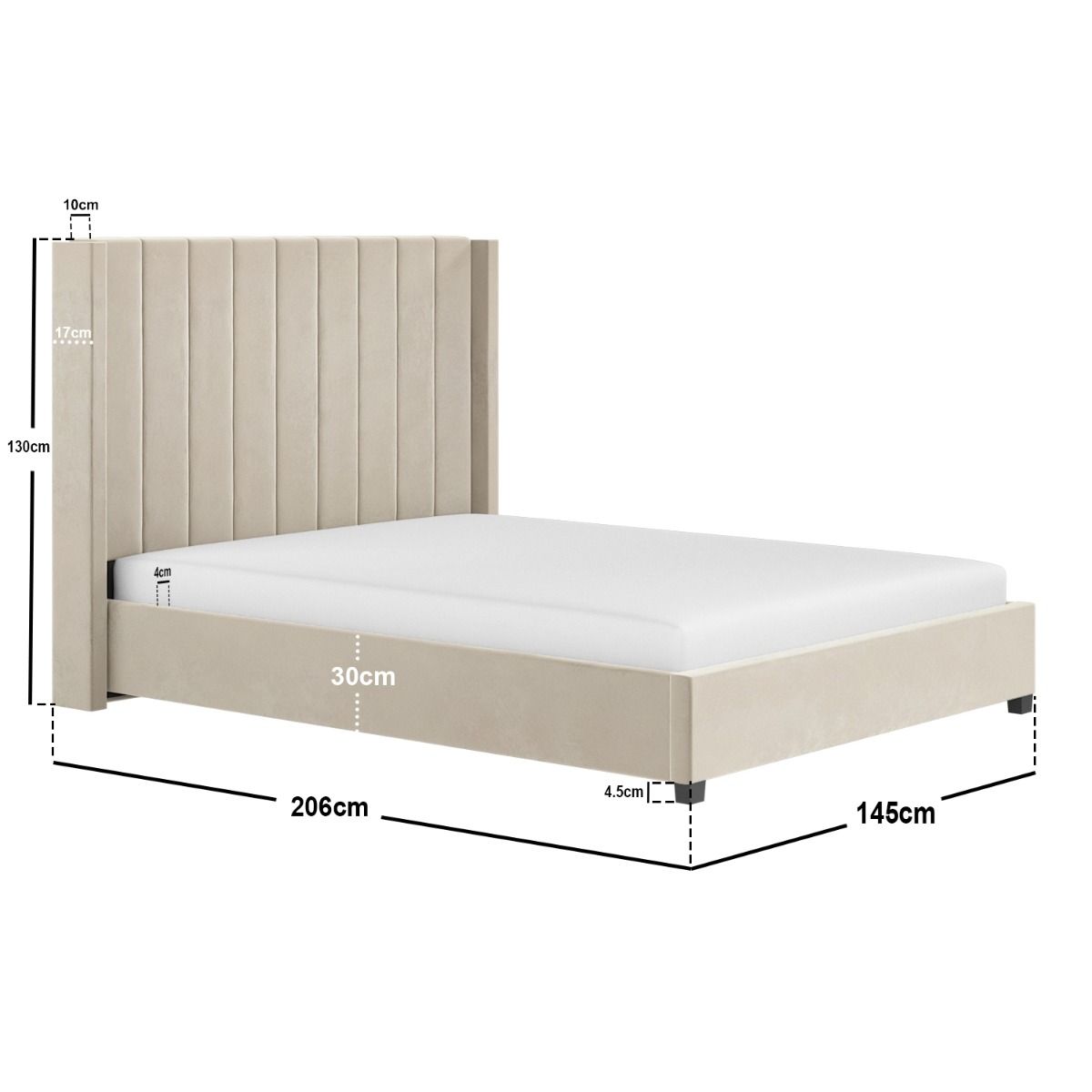Flair Tiggy Double Ottoman Bed with Winged Headboard Beige Velvet