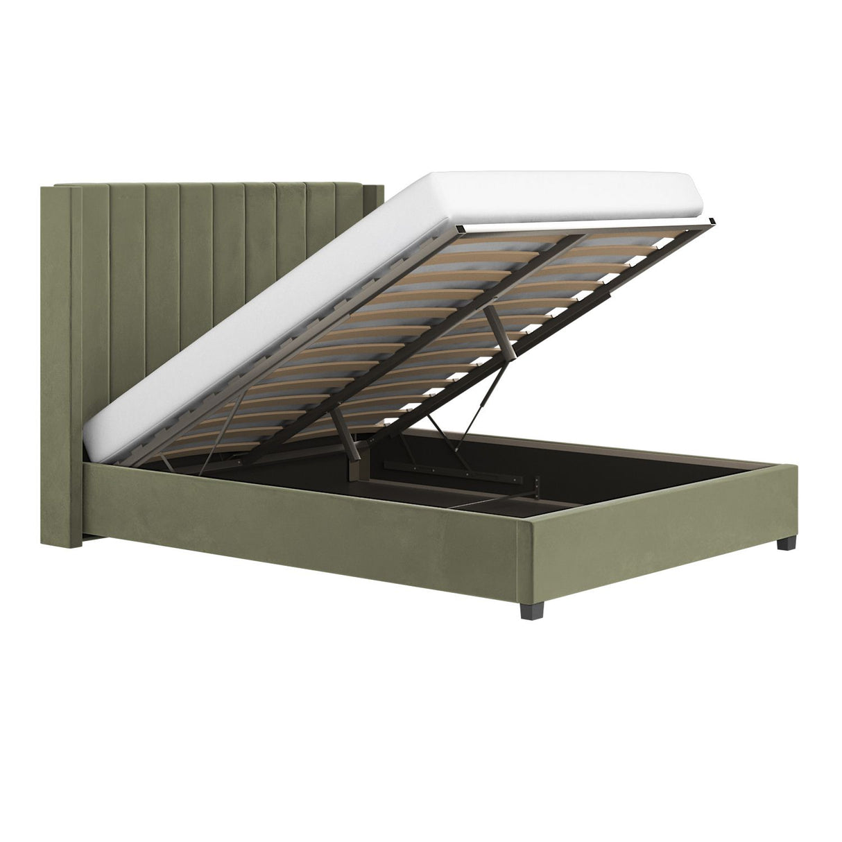 Flair Tiggy Kingsize Ottoman Bed with Winged Headboard Khaki Velvet