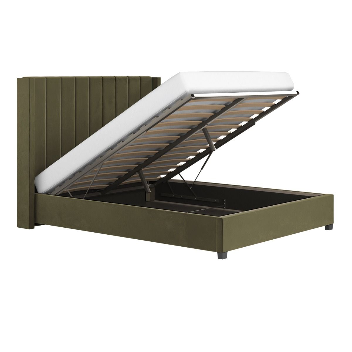 Flair Tiggy Double Ottoman Bed with Winged Headboard Khaki Velvet