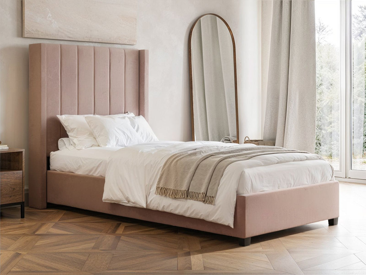 Flair Tiggy Single Ottoman Bed Velvet Pink