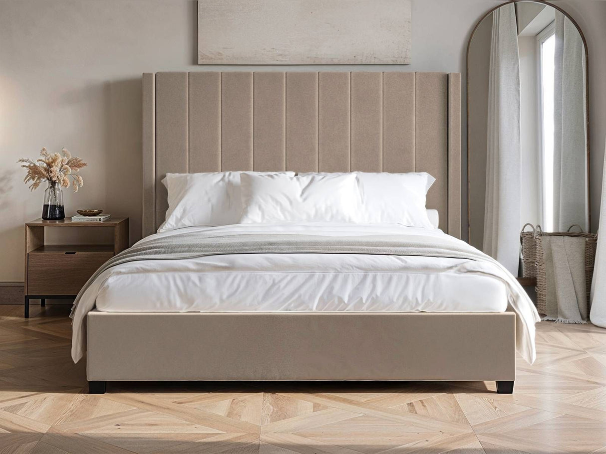 Flair Tiggy Double Ottoman Bed with Winged Headboard Beige Velvet