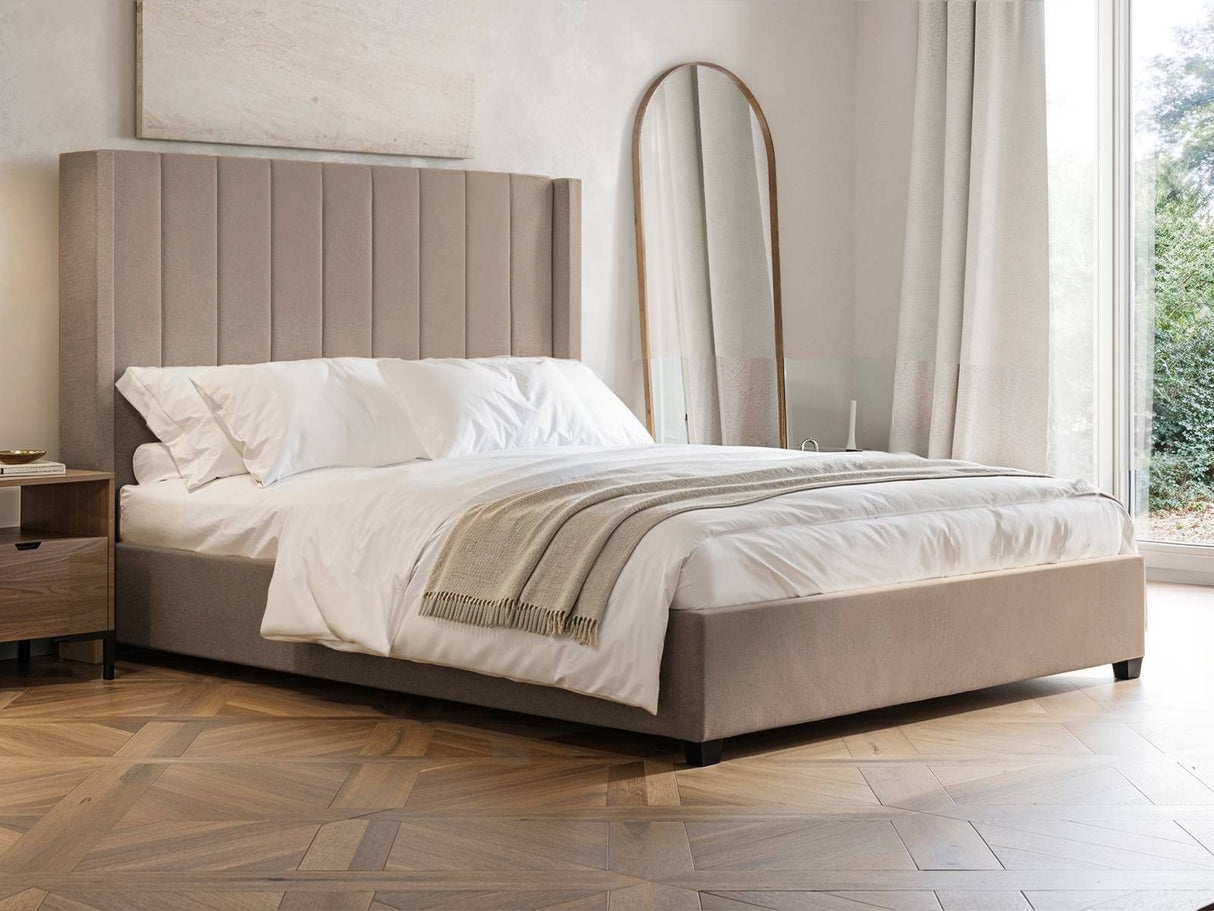 Flair Tiggy Double Ottoman Bed with Winged Headboard Beige Velvet