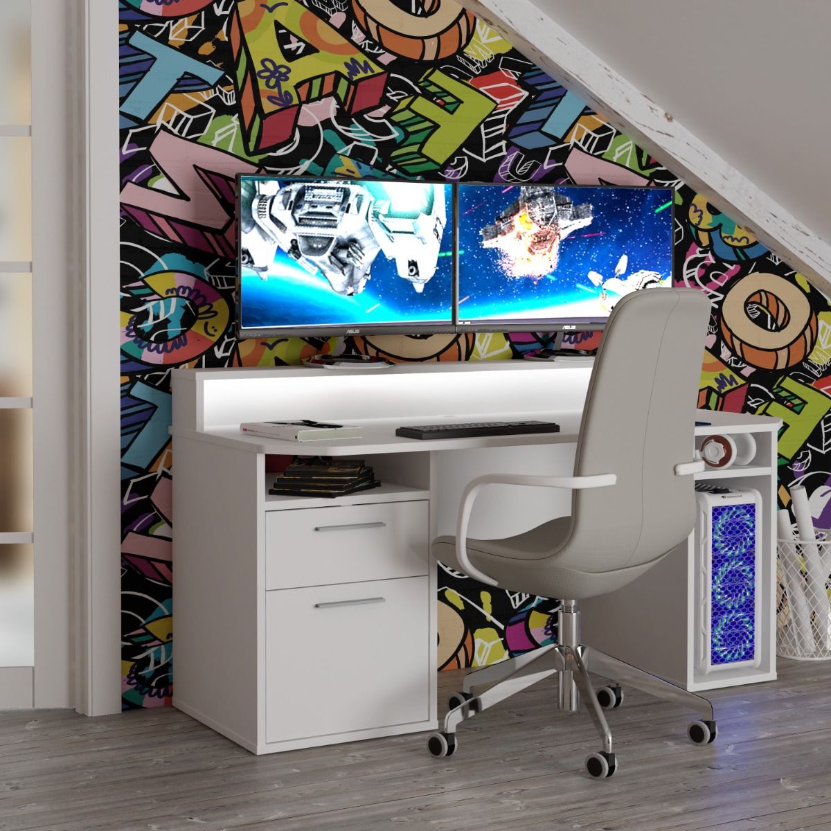 Flair Power Z Gaming Desk with RGB LED White