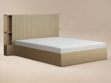 SOLACE+CO Zora Ottoman Hotel Bed with Headboard Shelves Oak Double