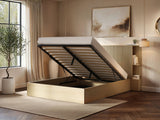 SOLACE+CO Zora Ottoman Hotel Bed with Headboard Shelves Oak Kingsize