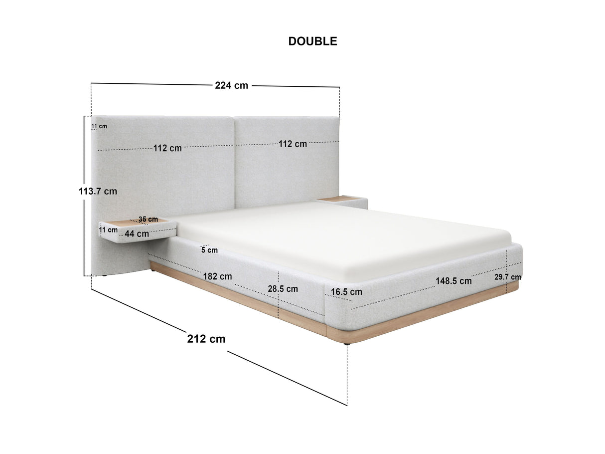 SOLACE+CO Vera Bed Frame with Integrated Bedside Tables Cream Double
