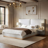 SOLACE+CO Vera Hotel Bed Frame with Integrated Bedside Tables Cream Kingsize