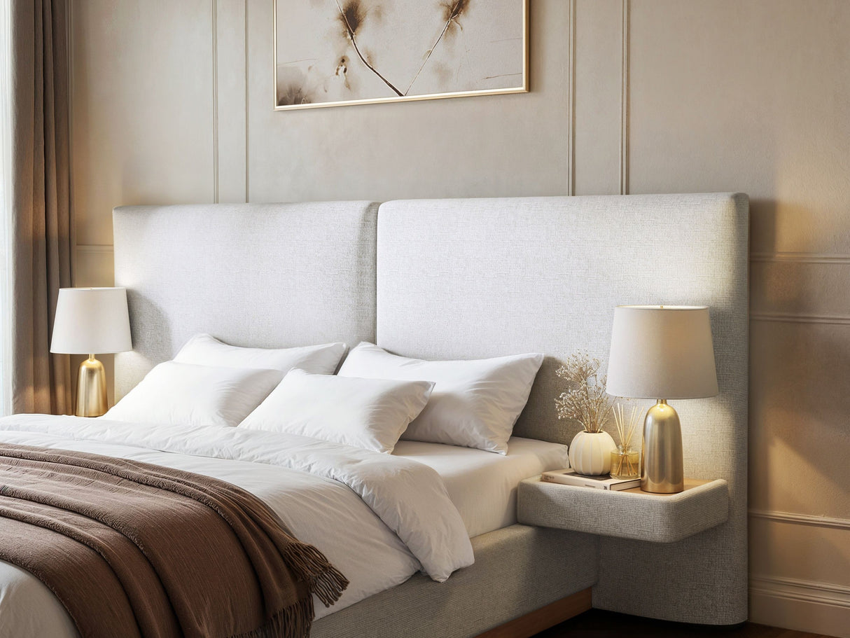 SOLACE+CO Vera Hotel Bed Frame with Integrated Bedside Tables Cream Kingsize