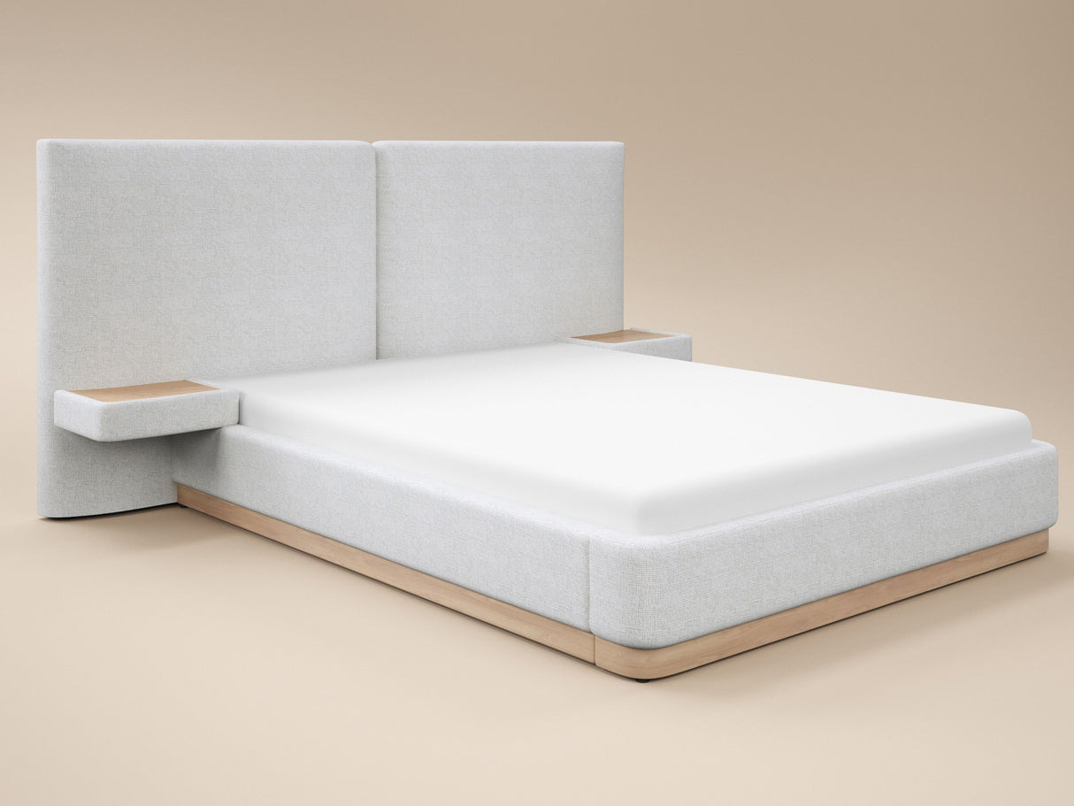 SOLACE+CO Vera Bed Frame with Integrated Bedside Tables Cream Double