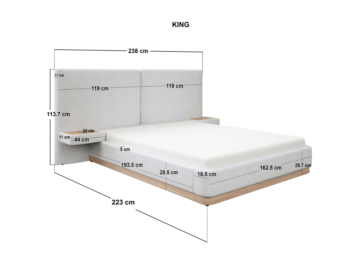 SOLACE+CO Vera Bed Frame with Integrated Bedside Tables Cream Double