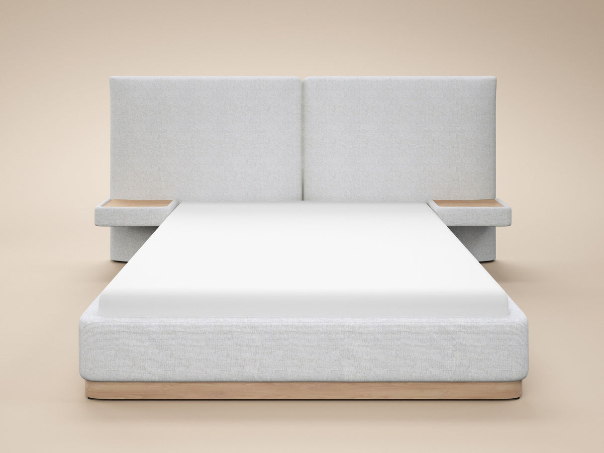 SOLACE+CO Vera Bed Frame with Integrated Bedside Tables Cream Double