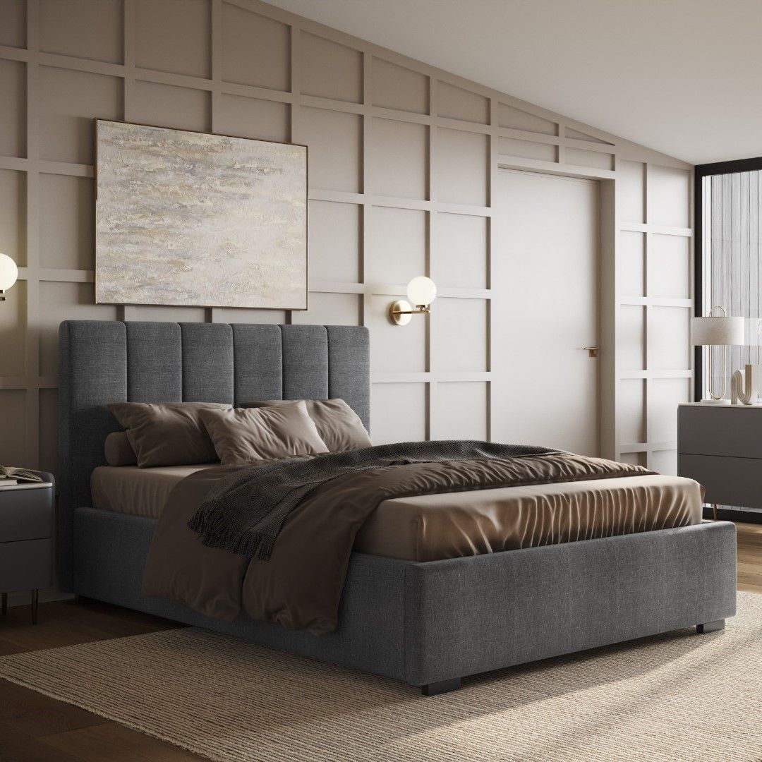 Flair Waltz Kingsize Fabric Ottoman Bed Grey