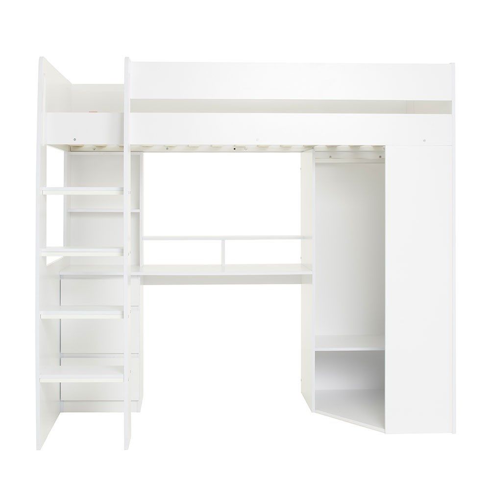 Flair Harper High Sleeper with Desk & Wardrobe White