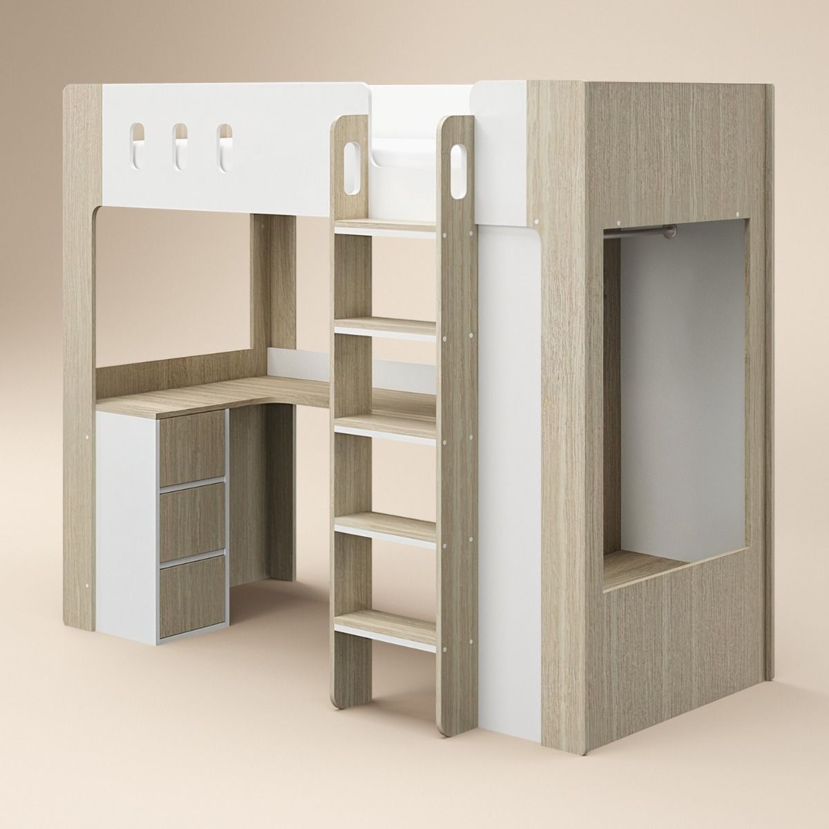 Flair Willow High Sleeper with Desk & Storage White & Oak