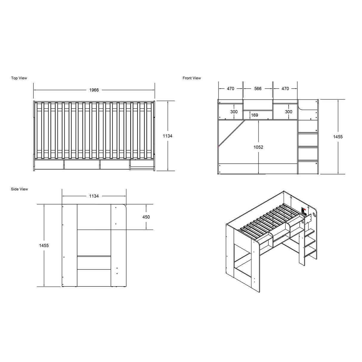 Flair Wizard Junior L Shaped Bunk Bed Grey